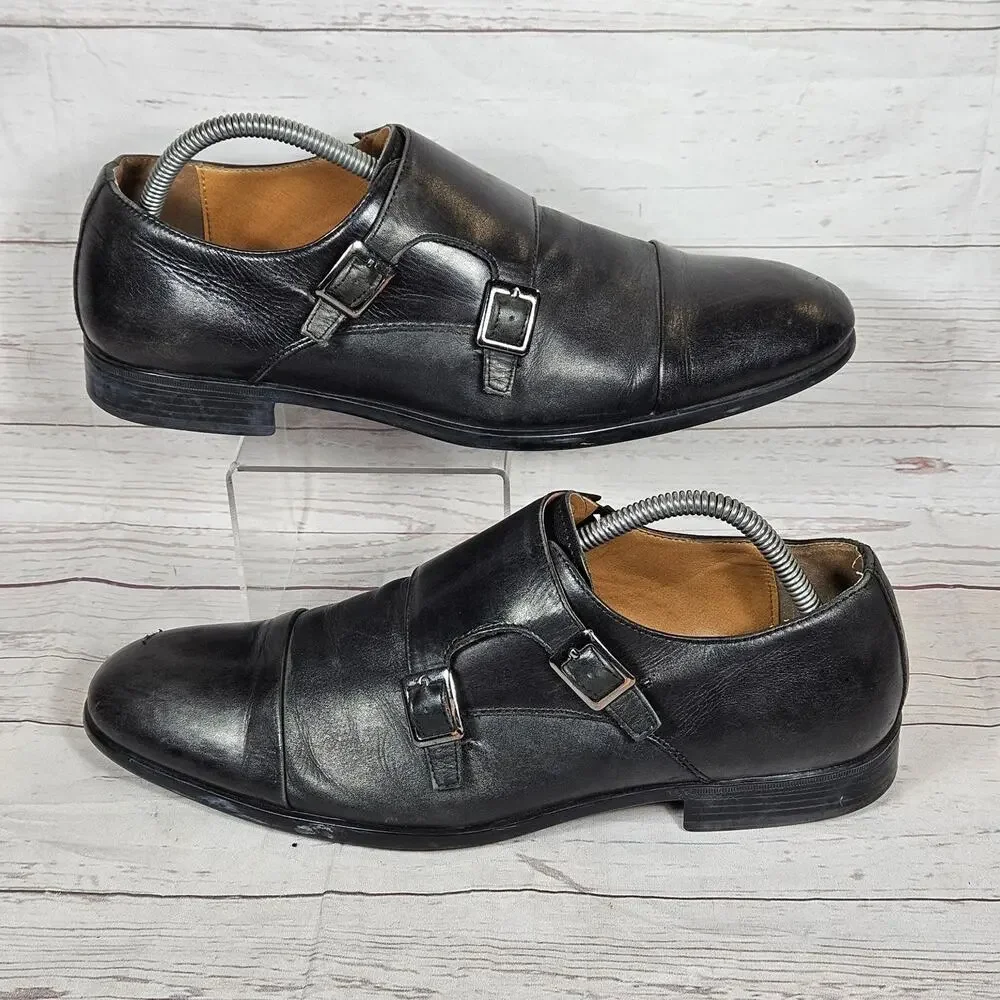 ALDO Dress Shoes Men's Black US 10.5 Leather Double Monk Strap Cap Toe